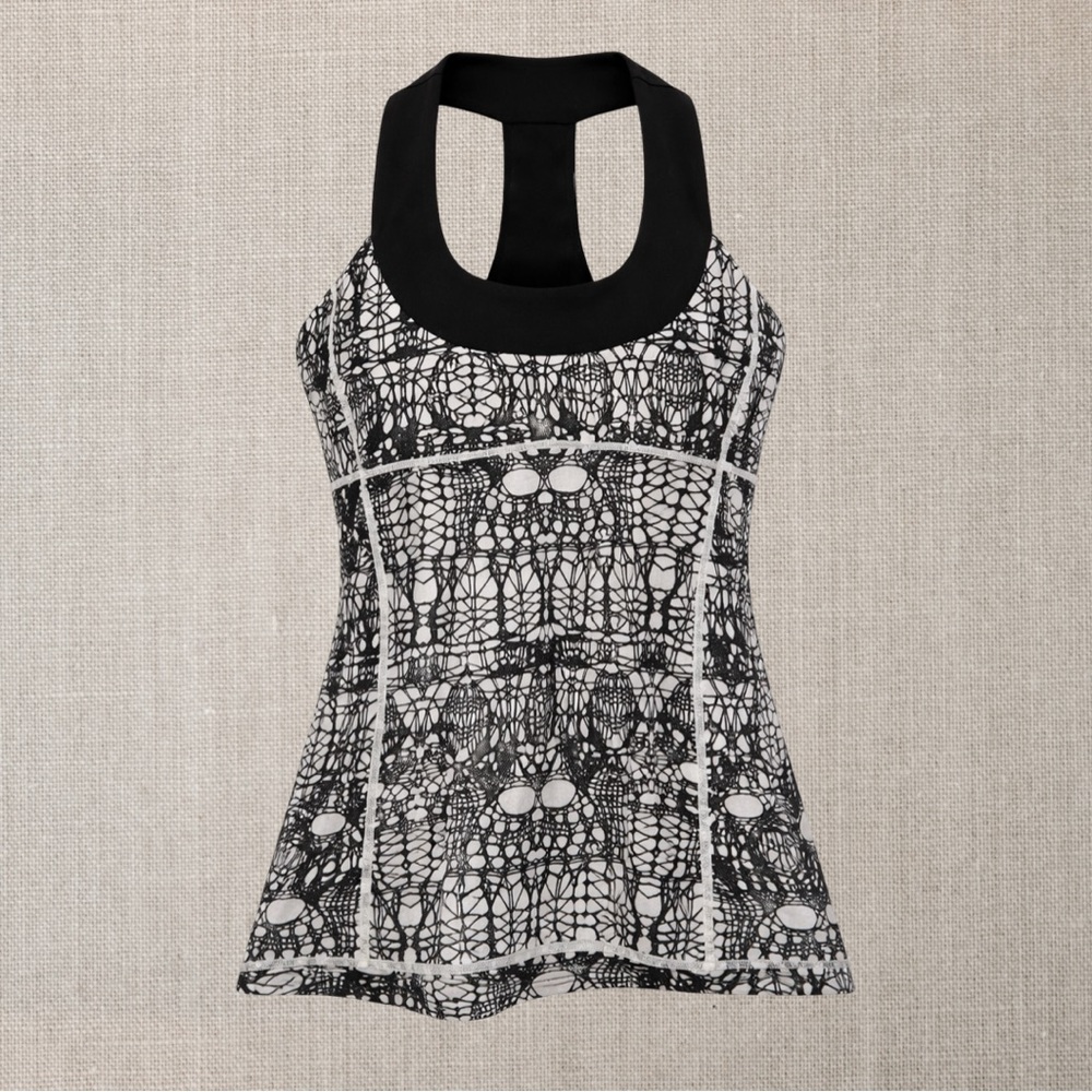 lululemon athletica Black and White Lace-Print Racerback Tank